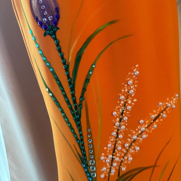 Hand made painting long dress with pearls - Picture 2 of 5